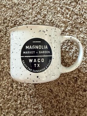 Magnolia White Speckled Ceramic Coffee Mug with Black Logo